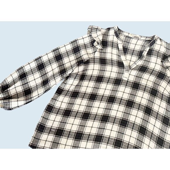 MARINE LAYER Jamie Ruffle Black and White Light Flannel Top Sz XL - Picture 5 of 8